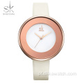 SHENGKE novos relógios femininos com fivela com pulseira de couro 38 mm Relógio grande marca de topo simples Reloj Mujer Dial Quartz Relógios femininos de luxo